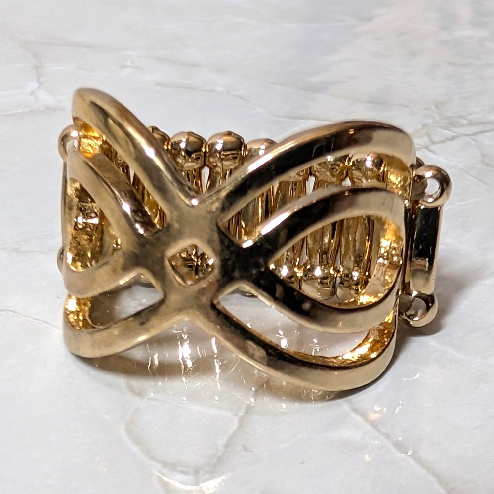 New Gold Tone Stretch Ring Gold Tone Abstract Cutout Infinity Band Plus Size